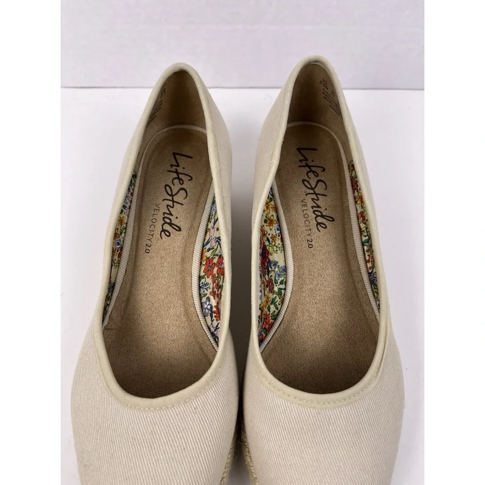 LifeStride‎ Women's Karma Loafer Espadrille Wedges Almond Toe Jute Wrap Sz 5.5